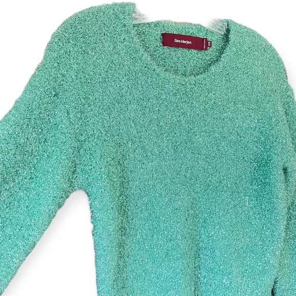 Sies Marjan Luxury Tinsel Sweater Metallic Fuzzy Sea Foam Crew Neck - Picture 3 of 16